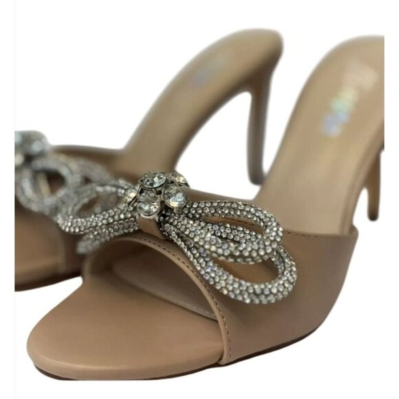 LILIANA / Zaha-4 / Beige / High Heel / Mules / With Rhinestone Bow Detail - Picture 5 of 8